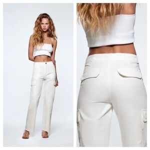 White zara cargo straight pants
